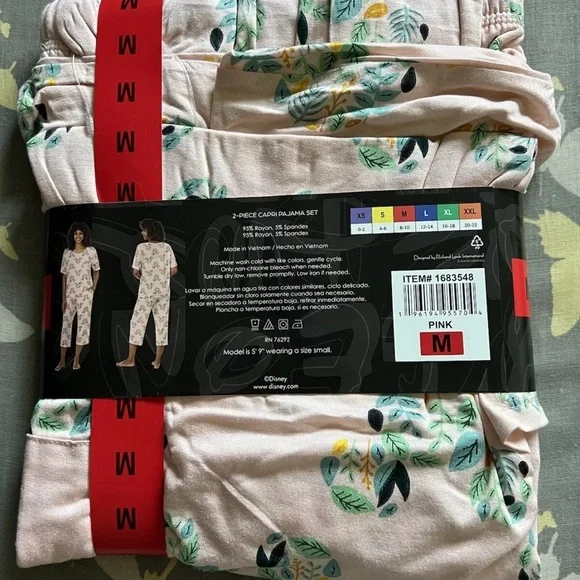 Disney Womens Mickey Mouse Pajamas 2-Piece Pink Capri Short Sleeves Crewneck, M - Picture 3 of 3